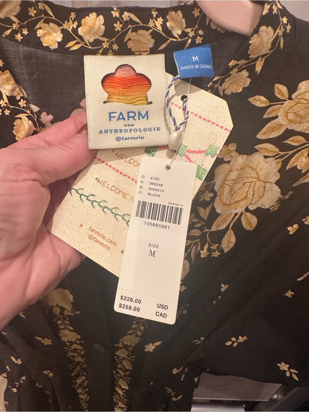FARM Rio x Anthropologie Black Maxi Dress with Yellow Gold Floral Print ❤️ - Picture 3 of 11